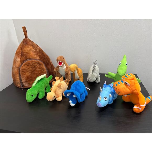 Prextex Dinosaur Volcano House Hut with 5 Plush Dinosaurs + 3 Extras Stuffed Ani - Picture 1 of 16